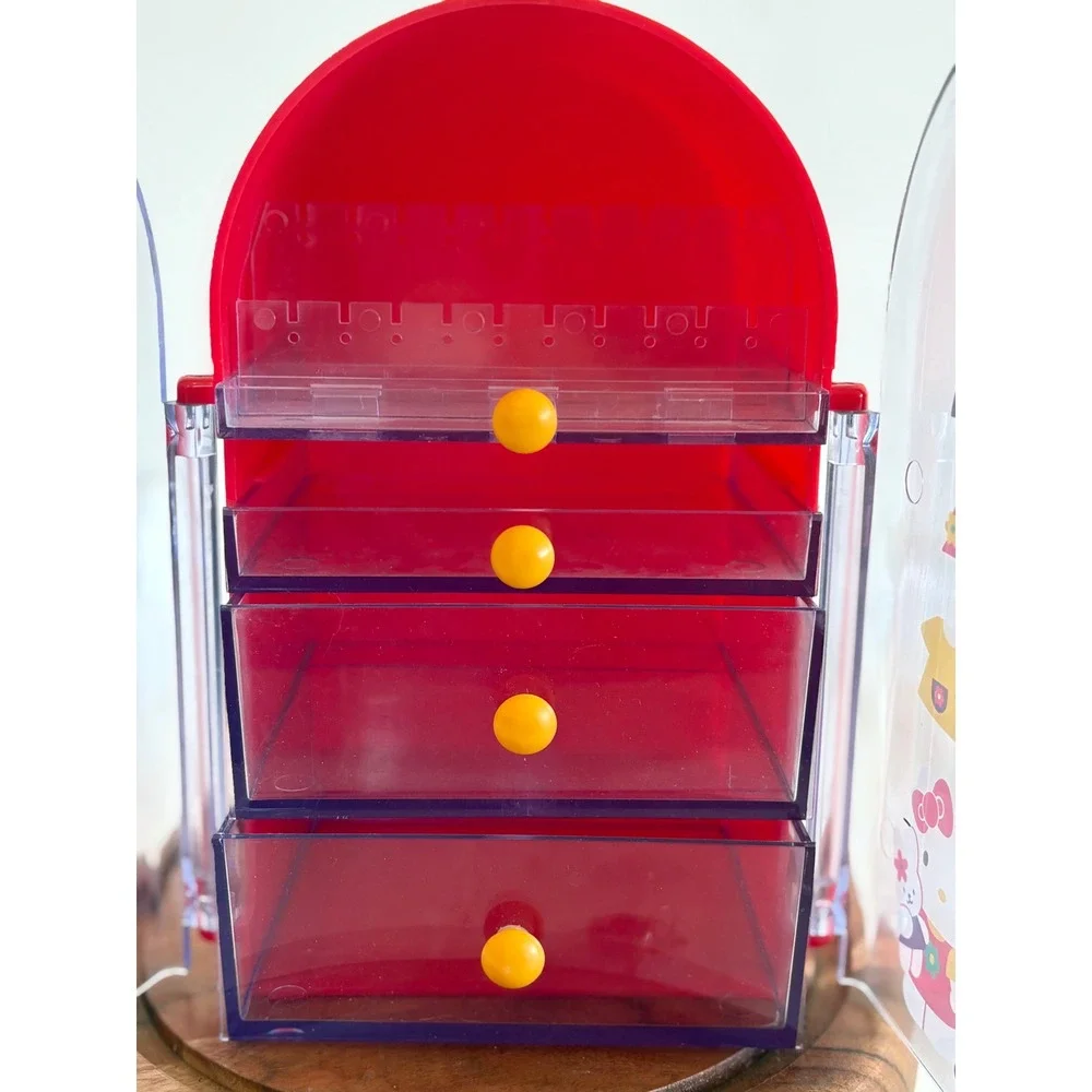 Vintage Y2K Kawaii Sanrio Hello Kitty Red Jewelry Box Cabinet with Lock and Keys